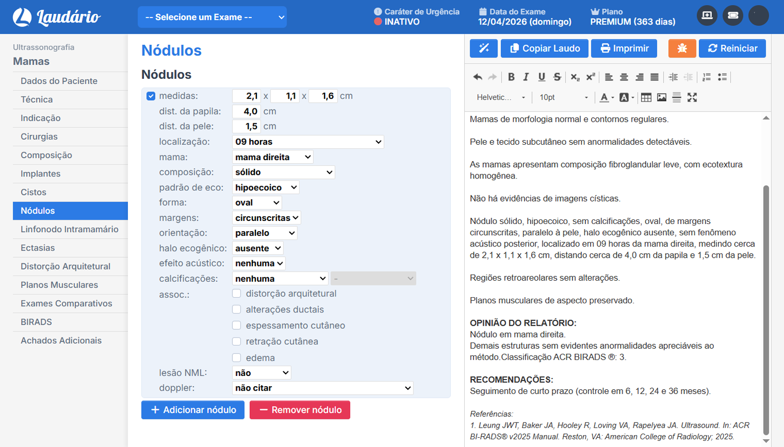 Classificação automática de BI-RADS